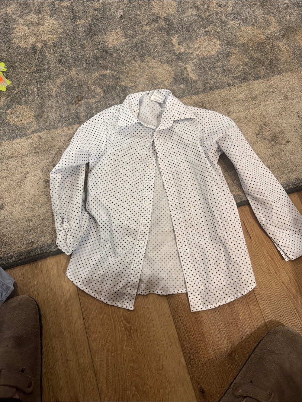 Van Heusen White Button-Down Shirt with Navy Polka Dots